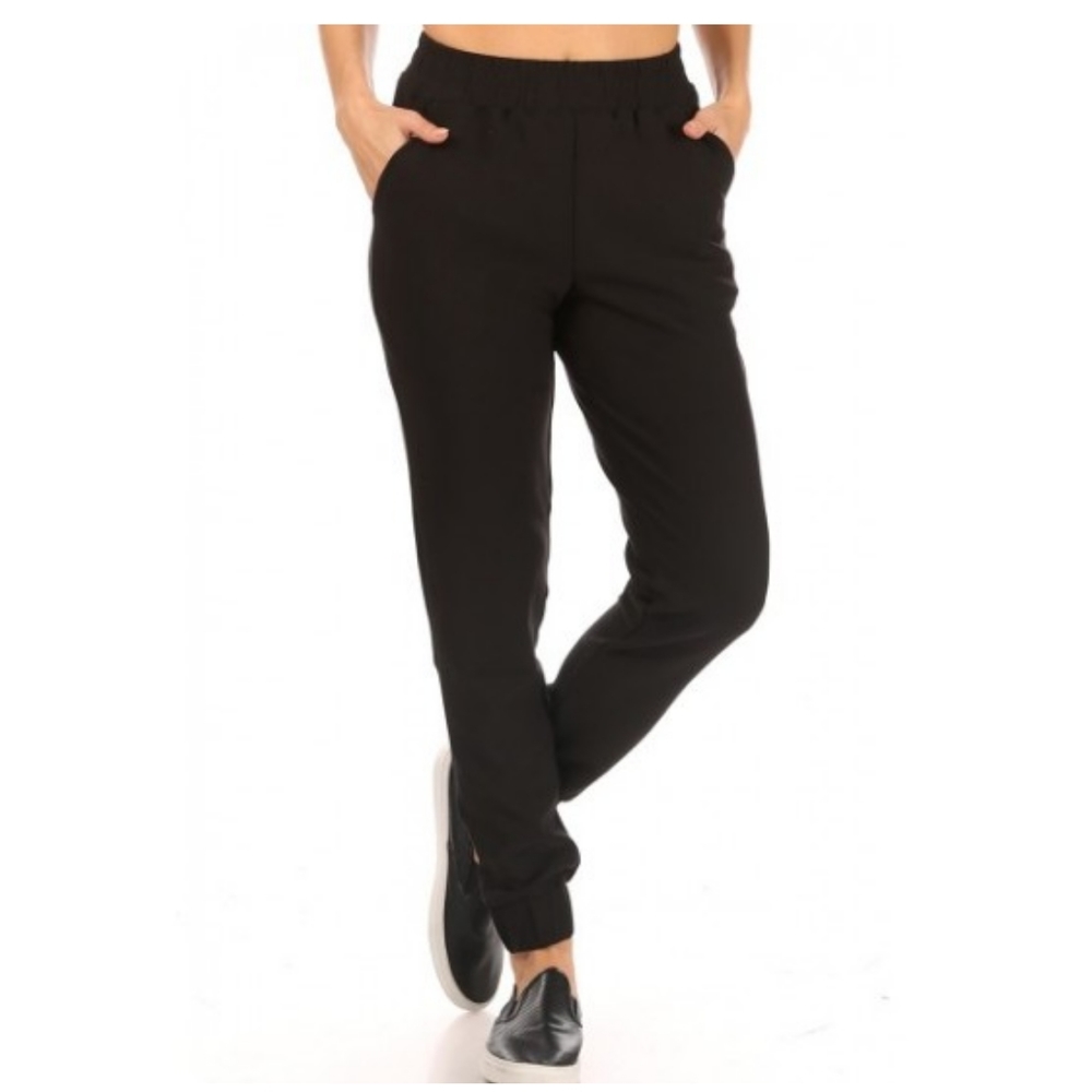 Womens Shirred Waist & Cuff Jogger Pants With Pockets